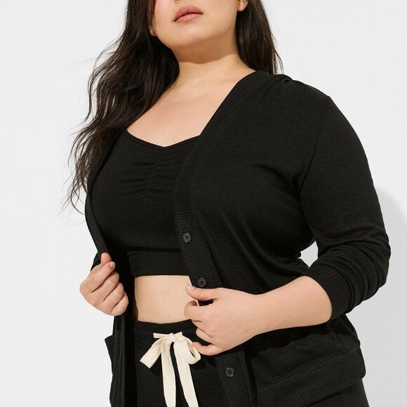 Torrid Light Weight Hacci Hooded Lounge black Cardigan - Picture 2 of 10